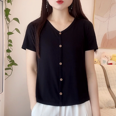 2025新款V领短袖T恤莫代尔棉