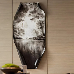 金属卷边3D立体墙饰黑白山水画壁挂装饰画酒店抽象艺术装置画挂画