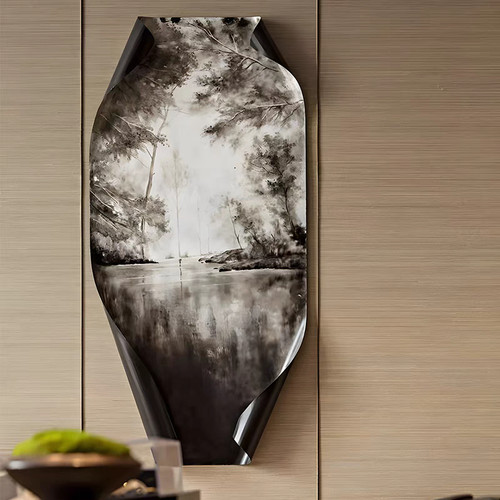 金属卷边3D立体墙饰黑白山水画