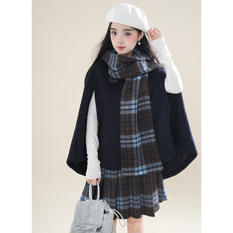 JK制服毛呢斗篷套装女春秋2025新款小个子格子披风围巾领毛呢外套,女装/女士精品,时尚套装,淘宝优惠券,粉丝福利购,淘宝优惠卷