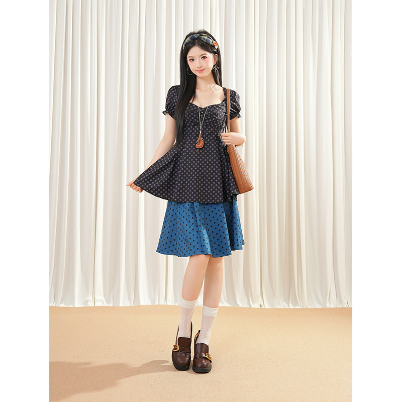 古着vintage复古套装女 夏季波点V领收腰上衣+淑女百搭半裙两件套,女装/女士精品,时尚套装,淘宝优惠券,粉丝福利购,淘宝优惠卷