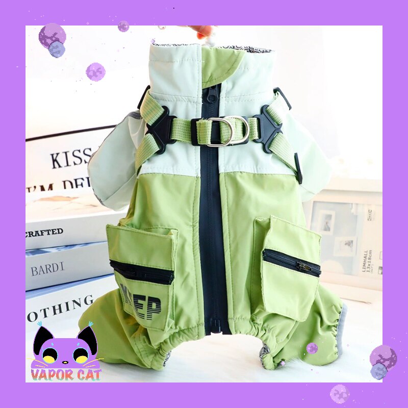 蒸汽咪狗狗衣服秋冬厚款三防冲锋棉衣双口袋四脚小型犬宠物小套装