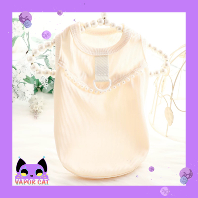 VAPOR CAT宠物衣服春夏装薄款珍珠背心t恤可牵引小型犬猫咪服宠物