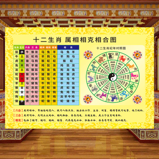周易十二生肖属相相克相合图墙纸五行生肖纪年对照画易经八卦壁纸