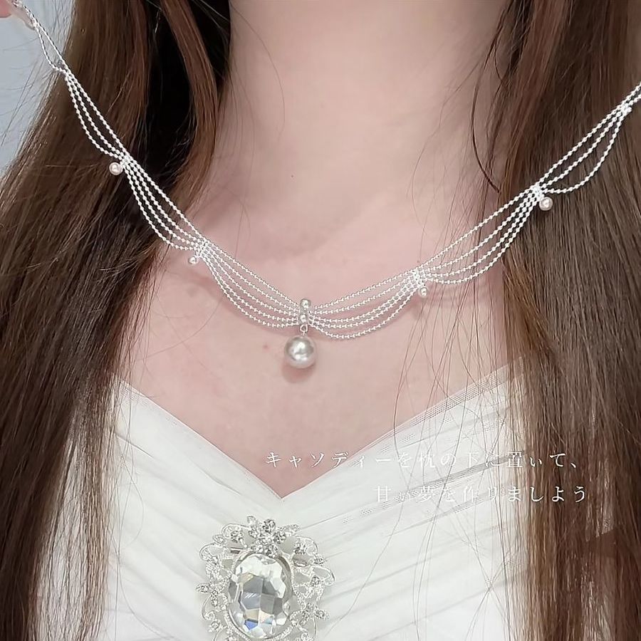 多层珍珠细链吊坠项链女高级感轻奢小众锁骨链颈链巨好看配饰图片