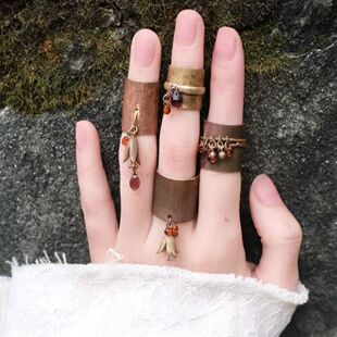 祭司的指环 做旧流苏树叶戒指复古小众设计食指戒可调节开口指环