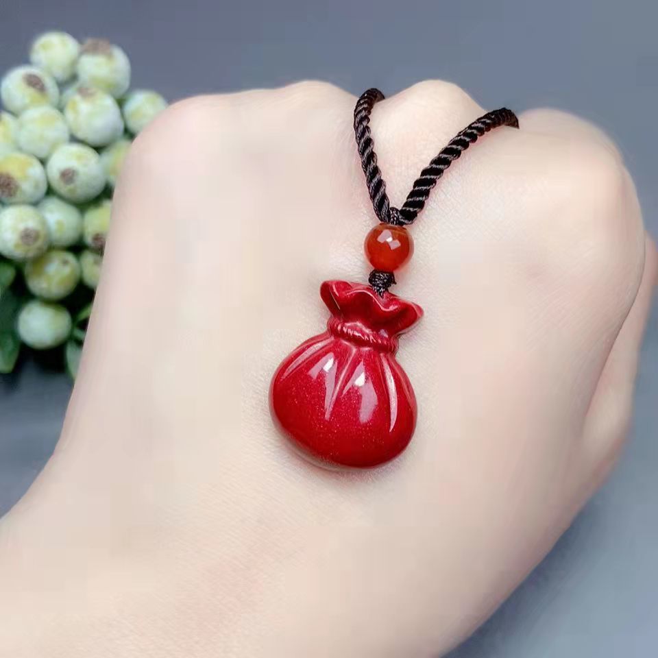天然朱砂福袋吊坠原矿紫金砂男女转运招财纳福去灾平安祈福钱袋