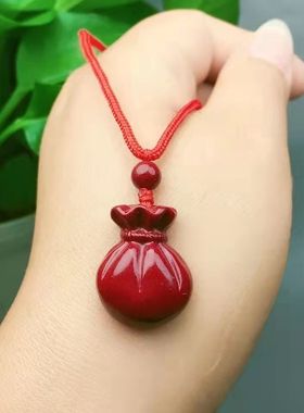 天然朱砂福袋吊坠原矿高质量紫金砂男女转运招财去灾祈福钱袋项链
