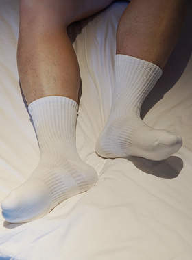 袜子纯白色中筒棉袜加厚毛巾底运动吸汗防臭长筒袜士薄款短袜
