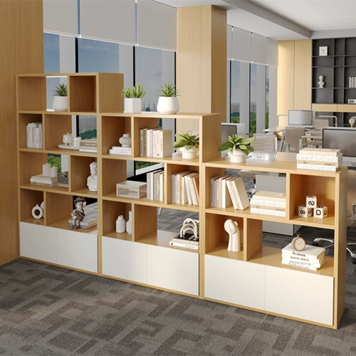 办公室木质屏风隔断双面简约矮柜储物柜置物架工位花槽柜展示边柜