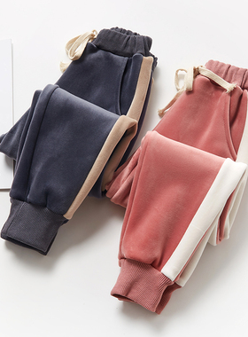 学生裤子女童金丝绒哈伦裤加绒裤子加厚儿童运动裤外穿秋冬宝宝休