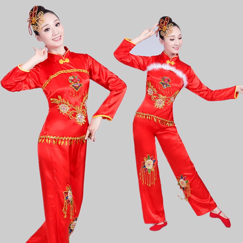 秧歌服女新款广场舞蹈服套装东北腰鼓服装中老年扇子舞演出服