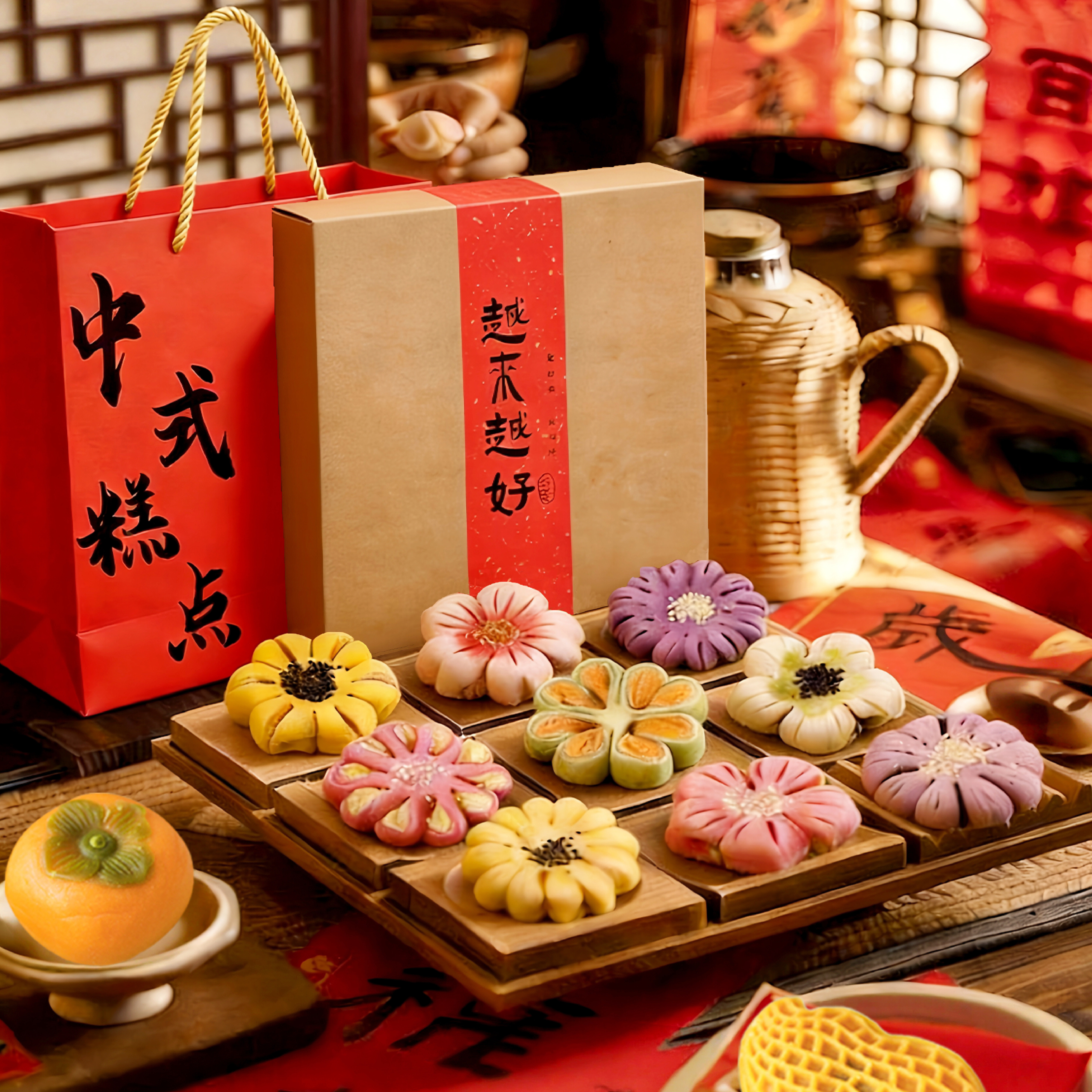 新中式糕点心礼盒宫廷桃花酥国风年货零食端午伴手礼走亲戚送长辈