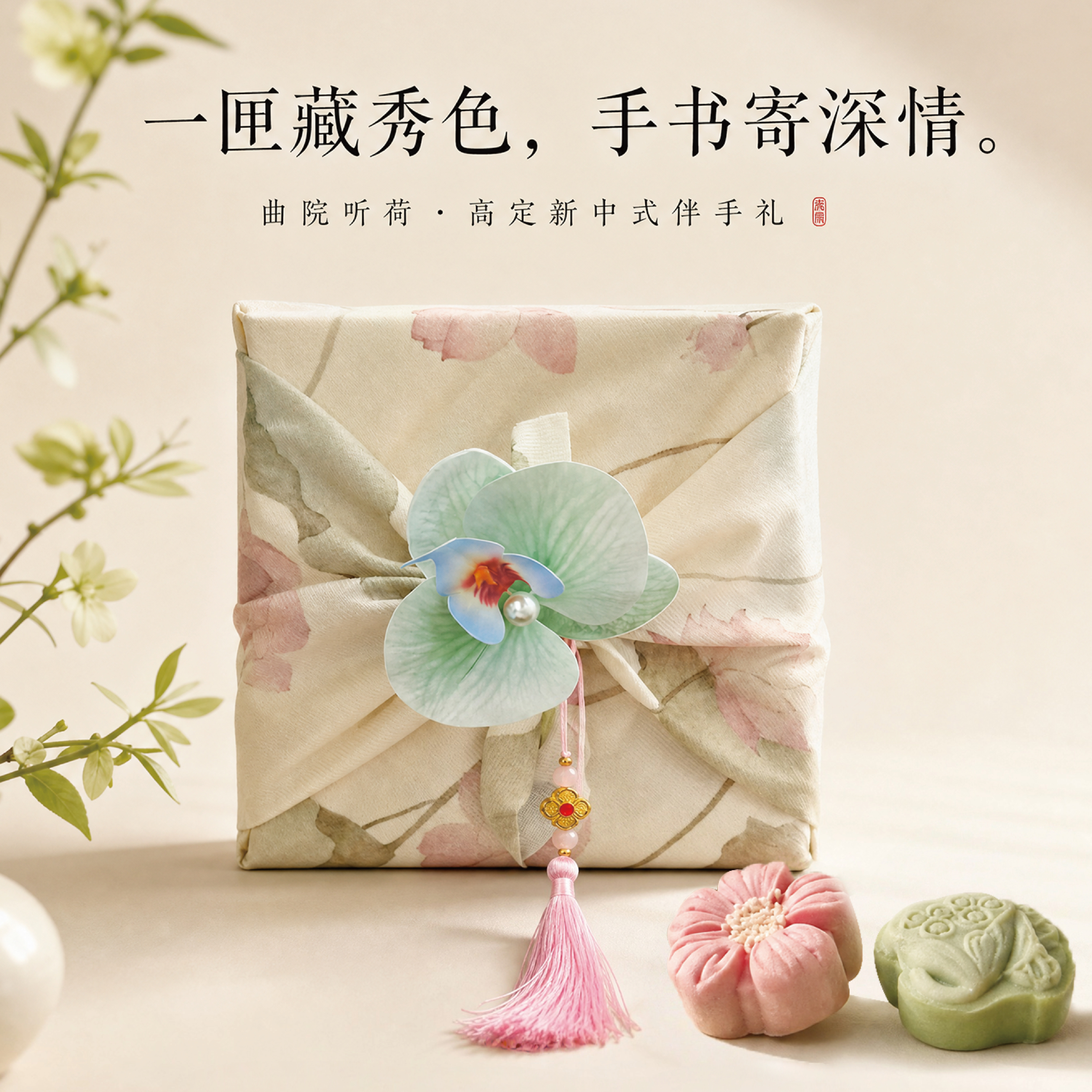新中式手工传统糕点四宫格礼盒伴手礼绿豆糕茶点心桃花酥苏州特产