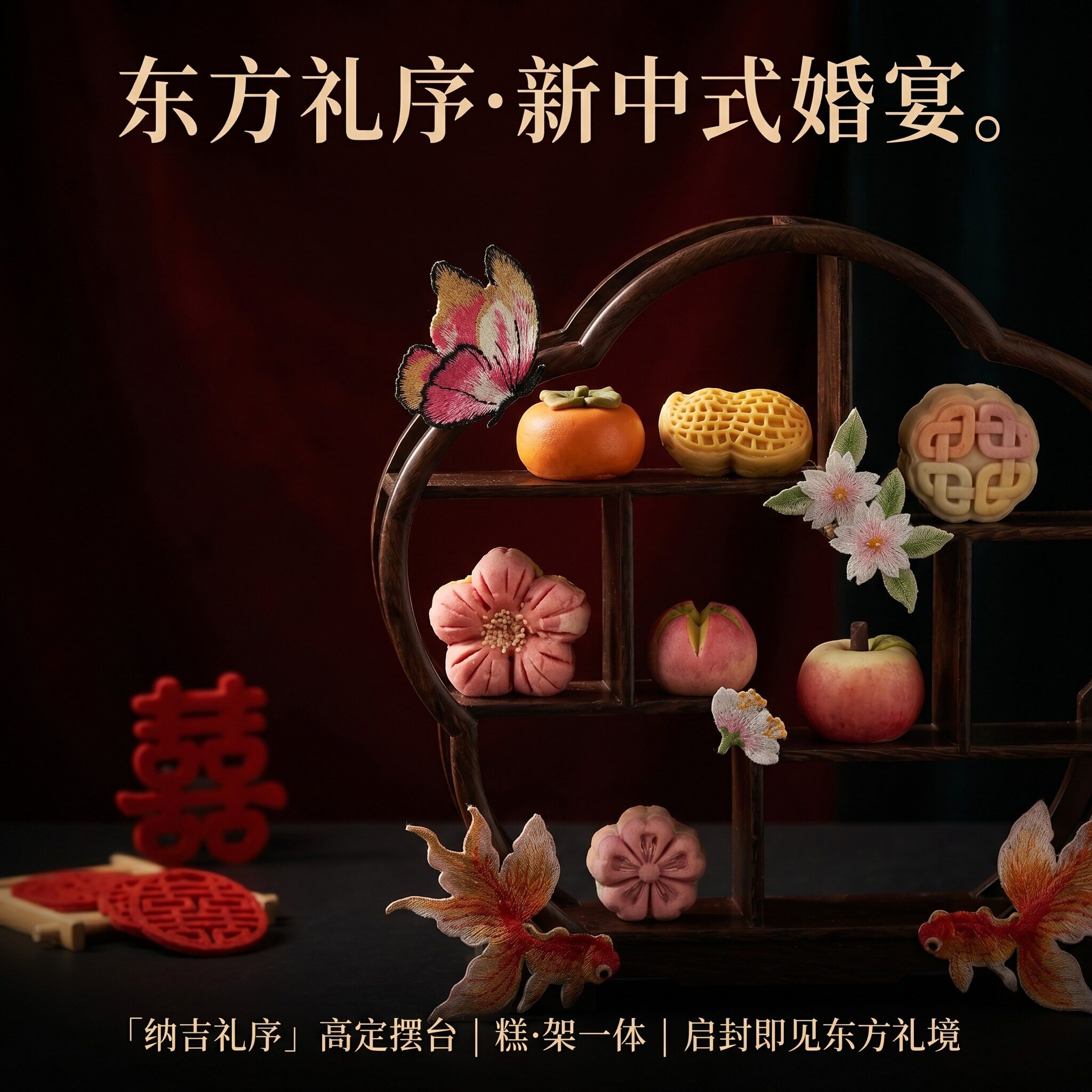 结婚专用订婚糕点摆台甜品茶点展示架新中式囍点心喜饼氛围感布置