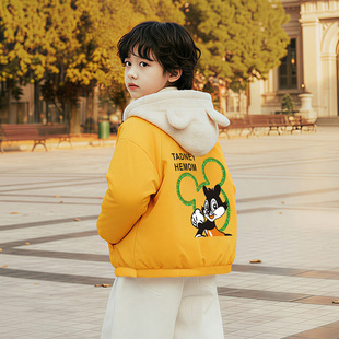 男童加绒外套2025新款冬季加厚棉服棉衣儿童冬装韩版帅气派克服