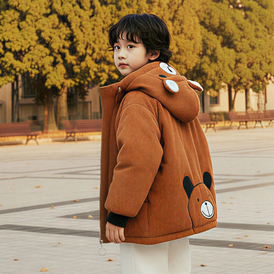 男童加绒外套2025新款灯芯绒冬季加厚帅气炸街棉服棉衣冬装韩版
