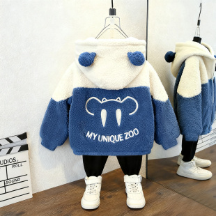 男童加绒外套2025新款毛毛衣羊羔绒今年流行爆款冬季加厚帅气好看
