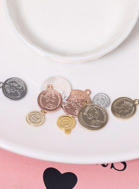 diy手链项链配件18K包金镀金保色吊饰挂牌美人头吊坠圆牌挂饰