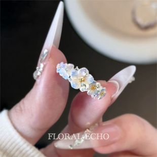 960纯银原创星辰花戒指勿忘我珐琅手工戒指女轻奢 霜语星河