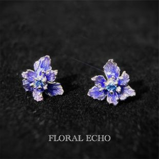 【花开小夜曲】原创鸢尾花耳钉 珐琅925银精致手工小众高级感养耳