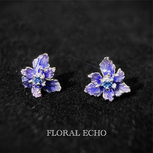 【花开小夜曲】原创鸢尾花耳钉 珐琅925银精致手工小众高级感养耳