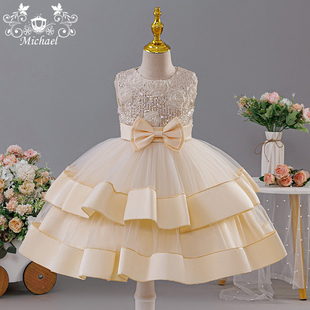 儿童礼服花童公主裙玫瑰花网纱公主裙girl dress生日钢琴演出礼服