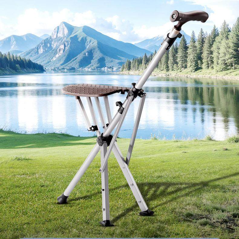 老年助步器旅游便携式拐杖折叠椅登山杖带灯手杖行走拐杖椅爬山棍