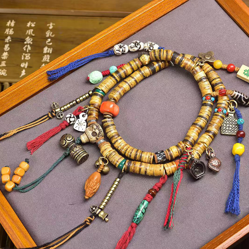 藏传老料回流骨108颗佛珠项链