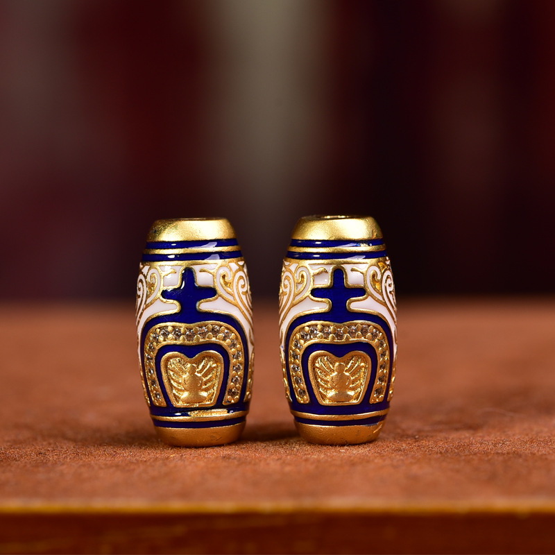 藏区雕刻镶嵌铜腰珠DIY版