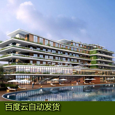 现代生态绿色节能森林城市绿色滨水临湖会所建筑草图大师SU模型