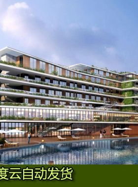 现代生态绿色节能森林城市绿色滨水临湖会所建筑草图大师SU模型