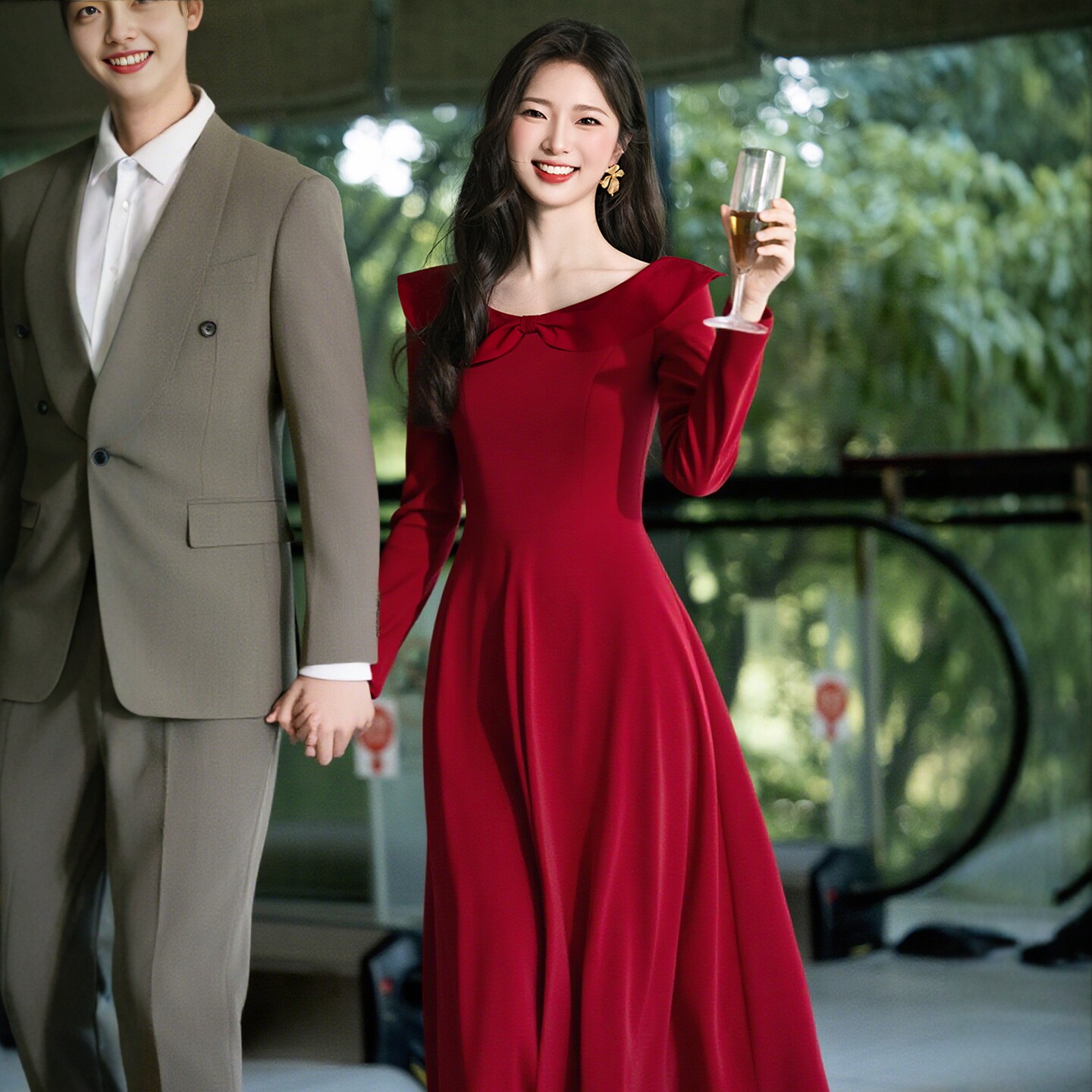 海棠记订婚礼服平时可穿红色连衣裙轻奢小众敬酒服新娘回门便装女