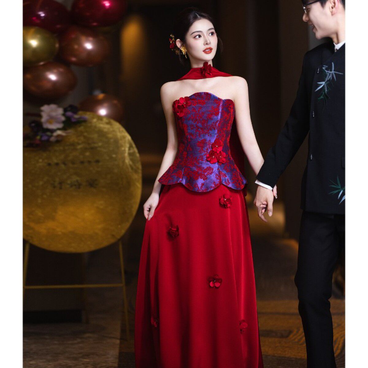 海棠记晨袍敬酒服新娘2026新款高级感红色套装订婚礼服裙抹胸回门