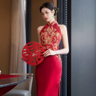 海棠记新中式旗袍敬酒服红色订婚礼服女新娘结婚晨袍修身高级感