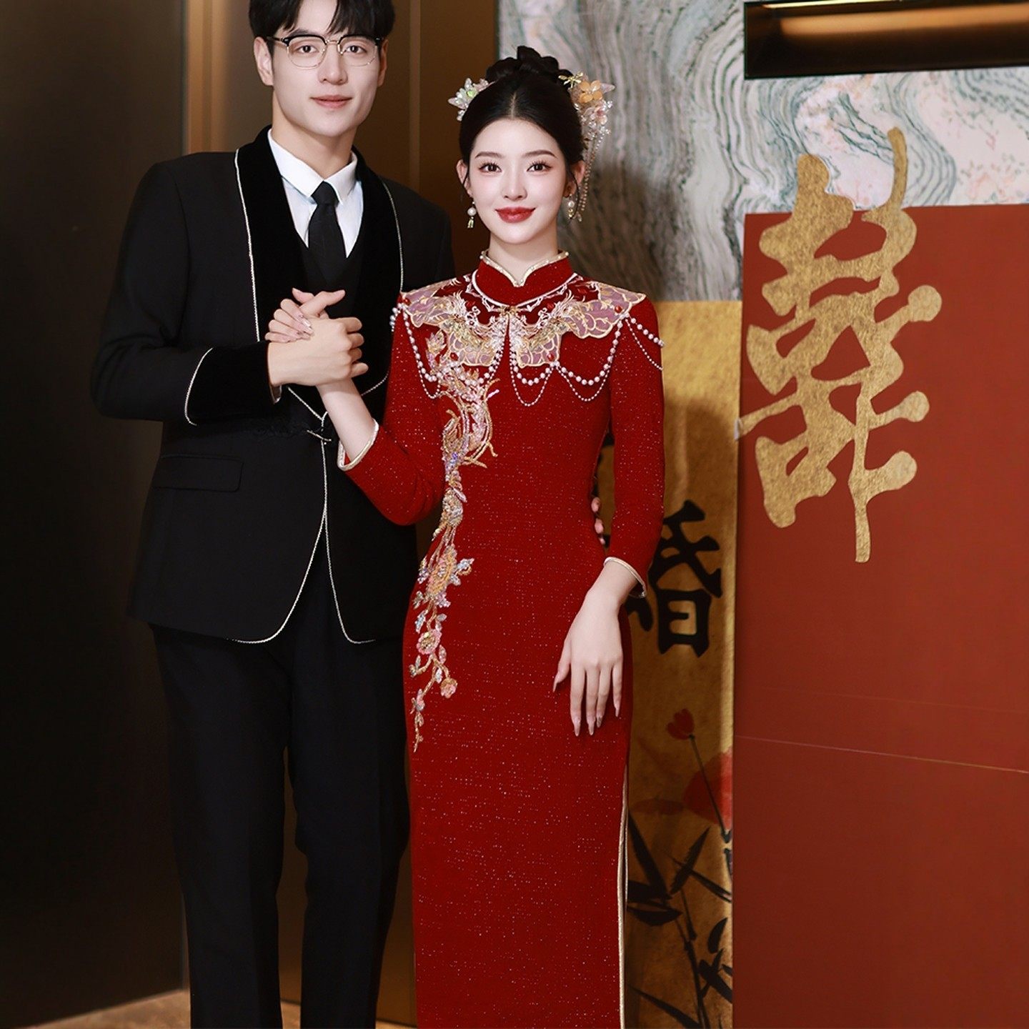 海棠记旗袍敬酒服新娘小个子订婚礼服裙红色新中式衣服结婚当天装