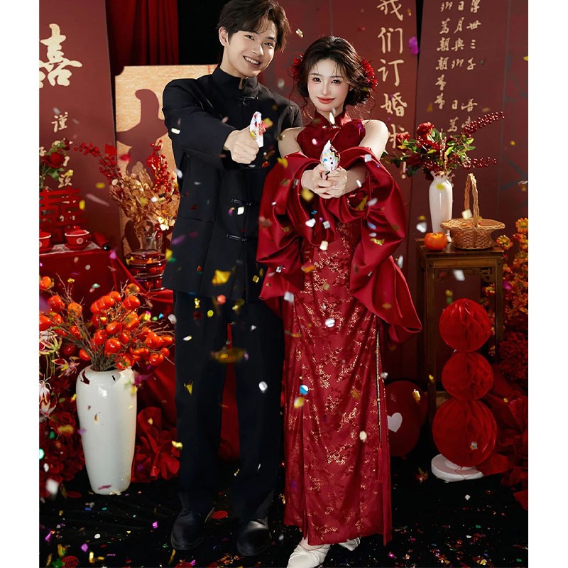 海棠记新中式订婚礼服裙2026新款新娘晨袍女高端大气结婚旗袍套装