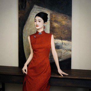 海棠记新中式敬酒服晨袍新娘订婚礼服裙提花红色改良旗袍连衣裙