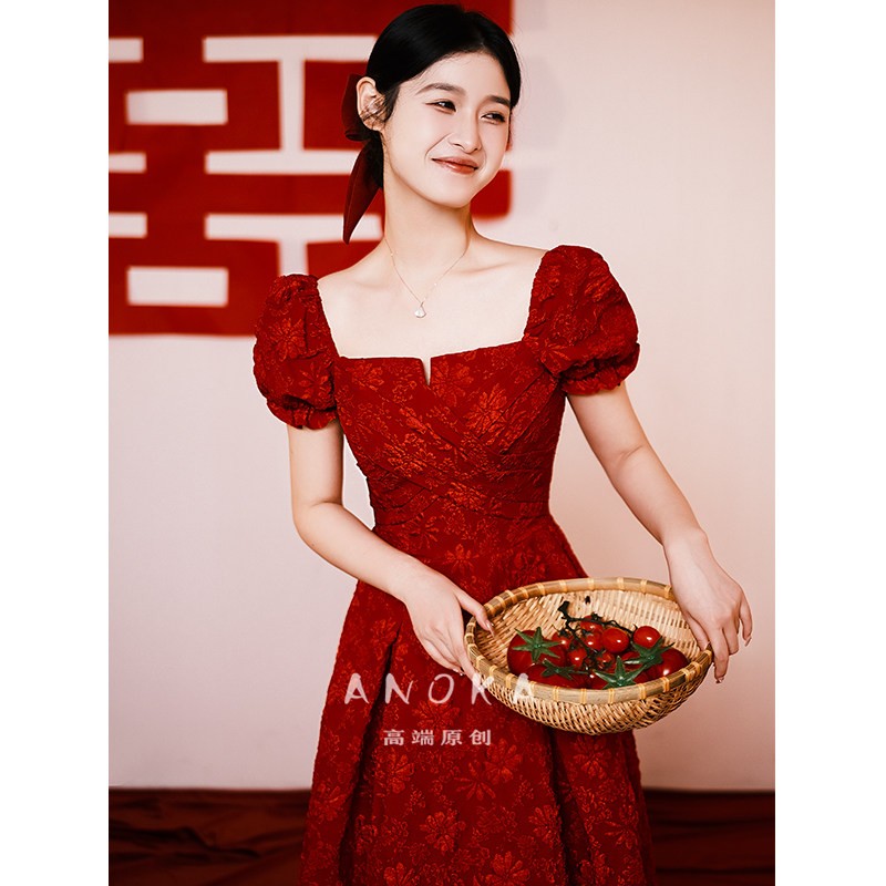 海棠记敬酒服新娘结婚红色出阁宴礼服女订婚连衣裙平时可穿回门便