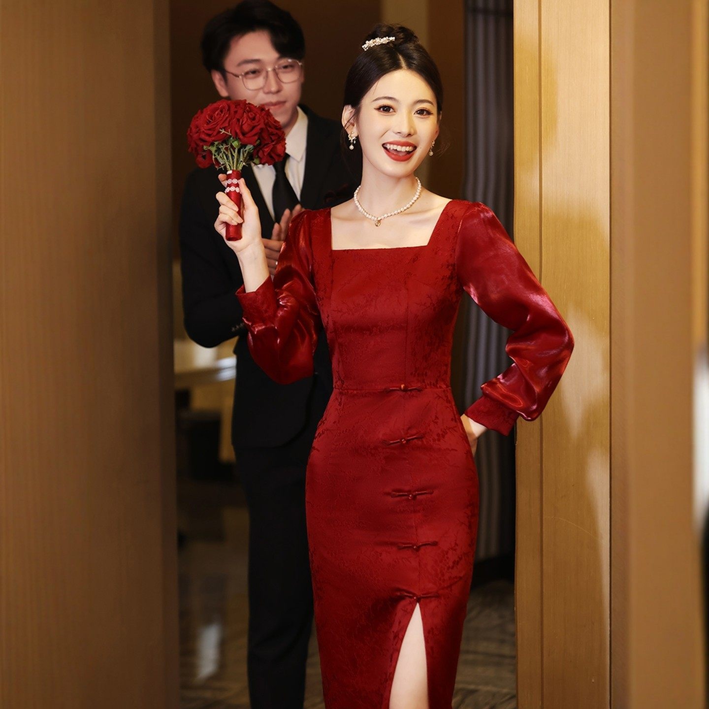 海棠记敬酒服新娘小个子新中式订婚礼服裙女平时可穿结婚便装显瘦