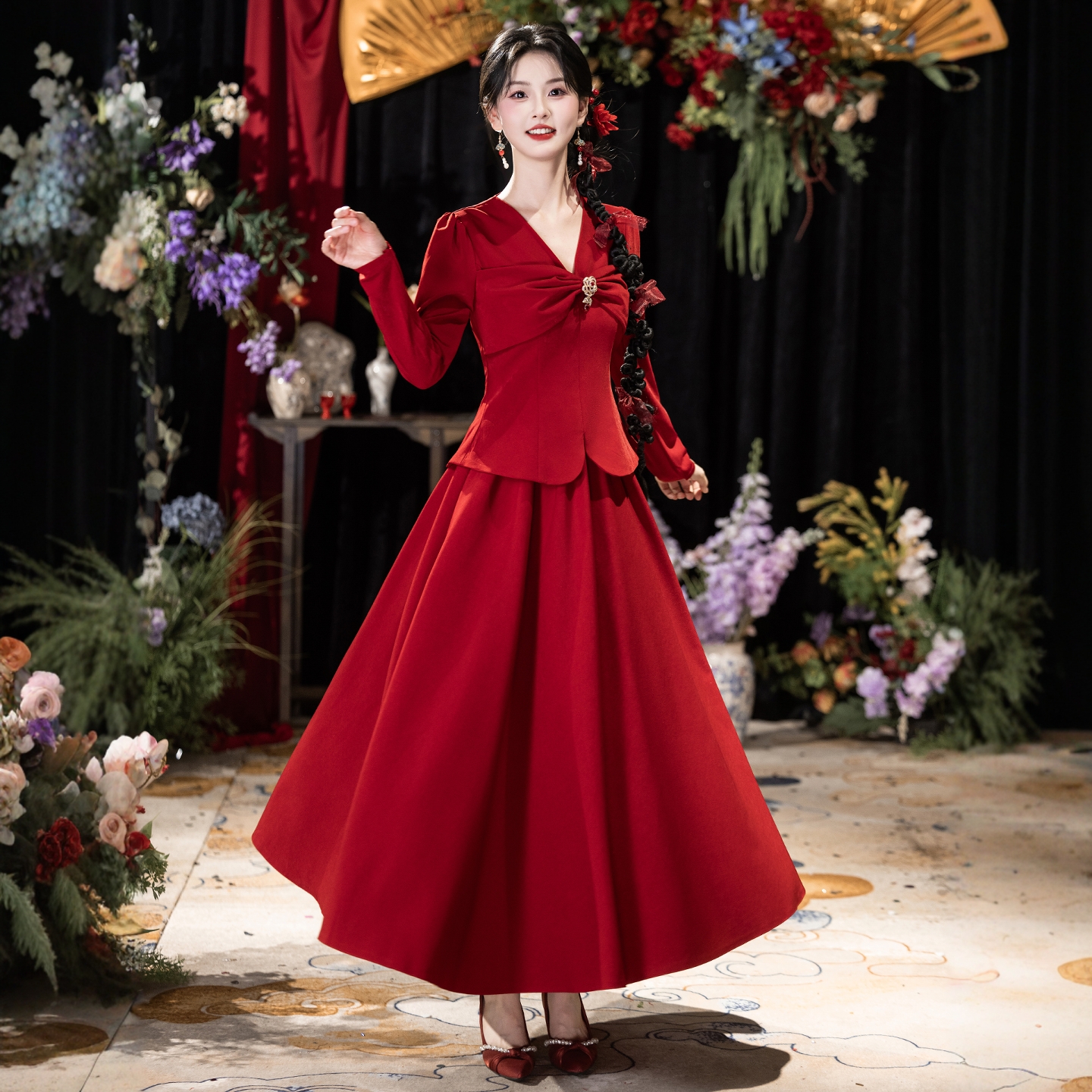 海棠记红色敬酒服新娘套装新秋季