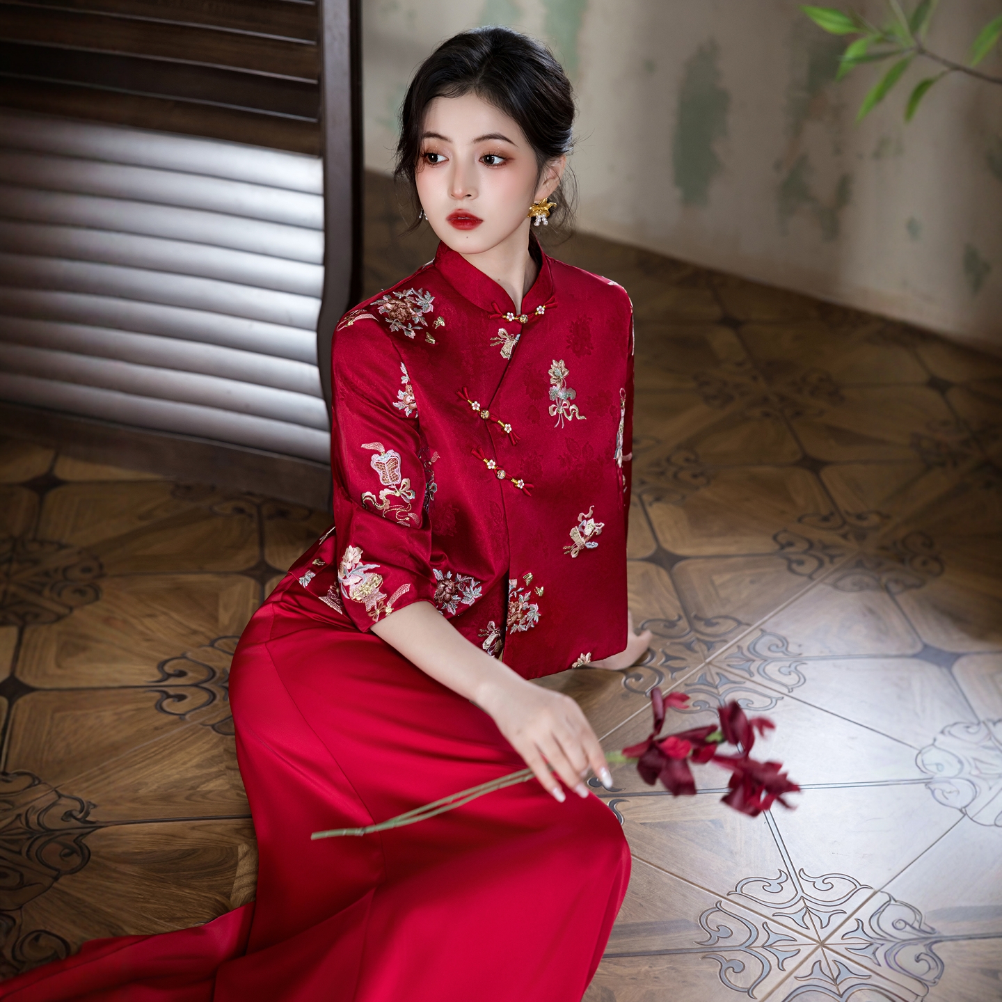 海棠记红色旗袍敬酒服新娘新款女