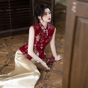 海棠记红色敬酒服新娘旗袍新中式订婚礼服结婚装绝美端庄大气鱼尾