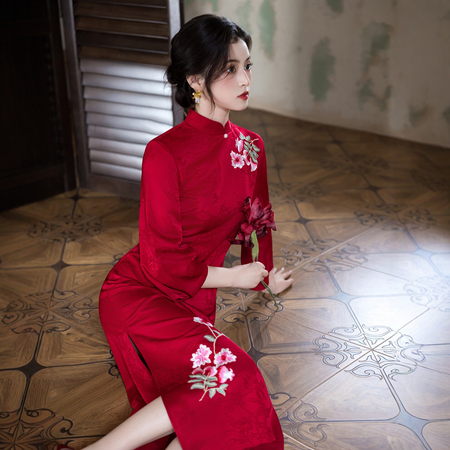 海棠记红敬酒服新娘旗袍新中式订婚礼服结婚连衣裙回门长袖女冬季