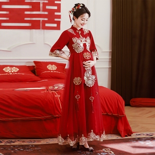 海棠记高级感敬酒服新娘酒红色旗袍订婚礼服孕妇大码中式秀禾结婚