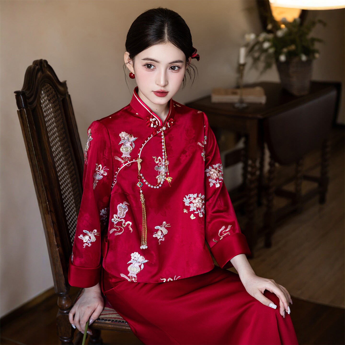 海棠记新中式长袖订婚礼服裙女高端轻奢小众国风敬酒服晨袍结婚装