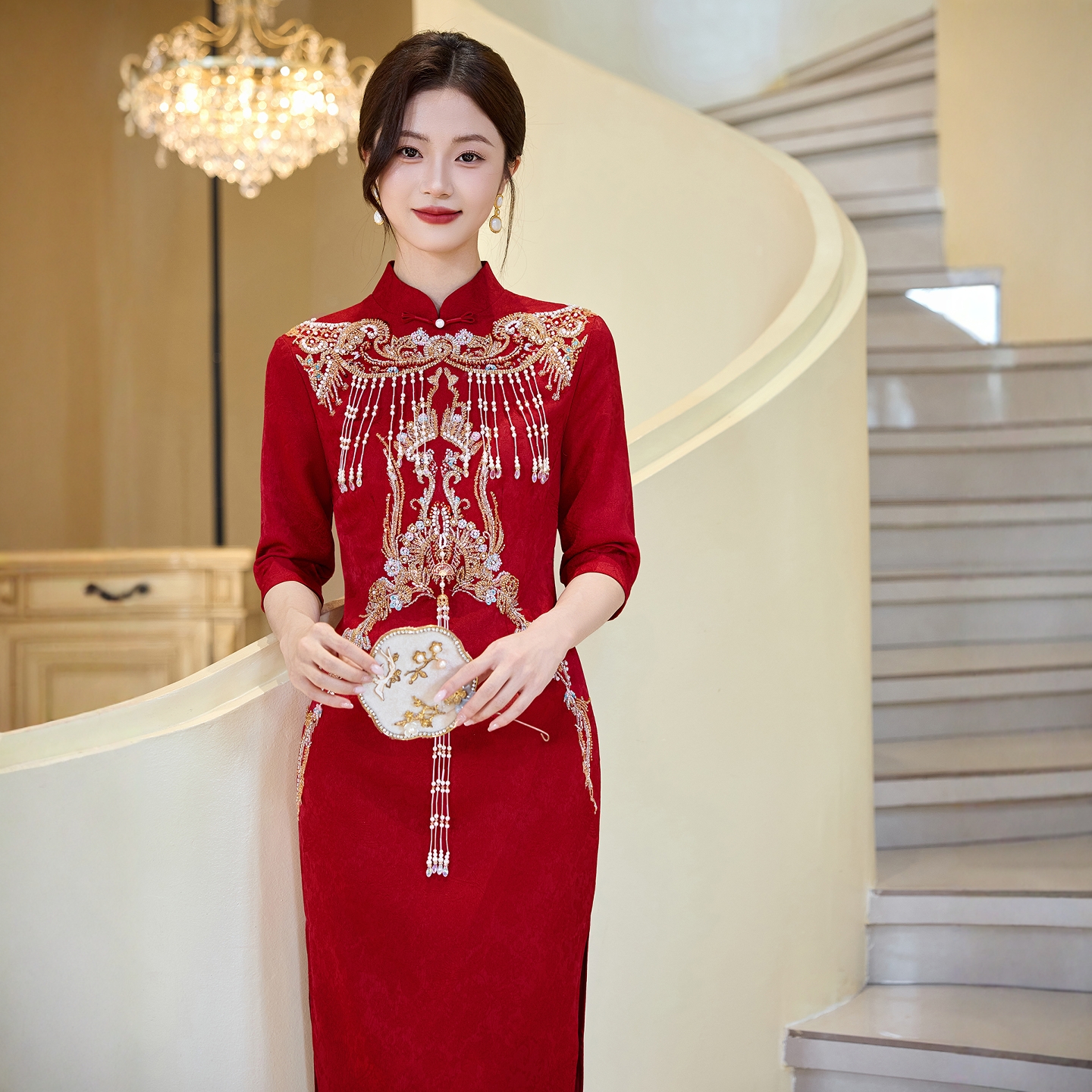 海棠记红色旗袍敬酒服新娘高级感