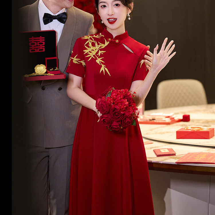 海棠记孕妇敬酒服新旗袍大码遮肚