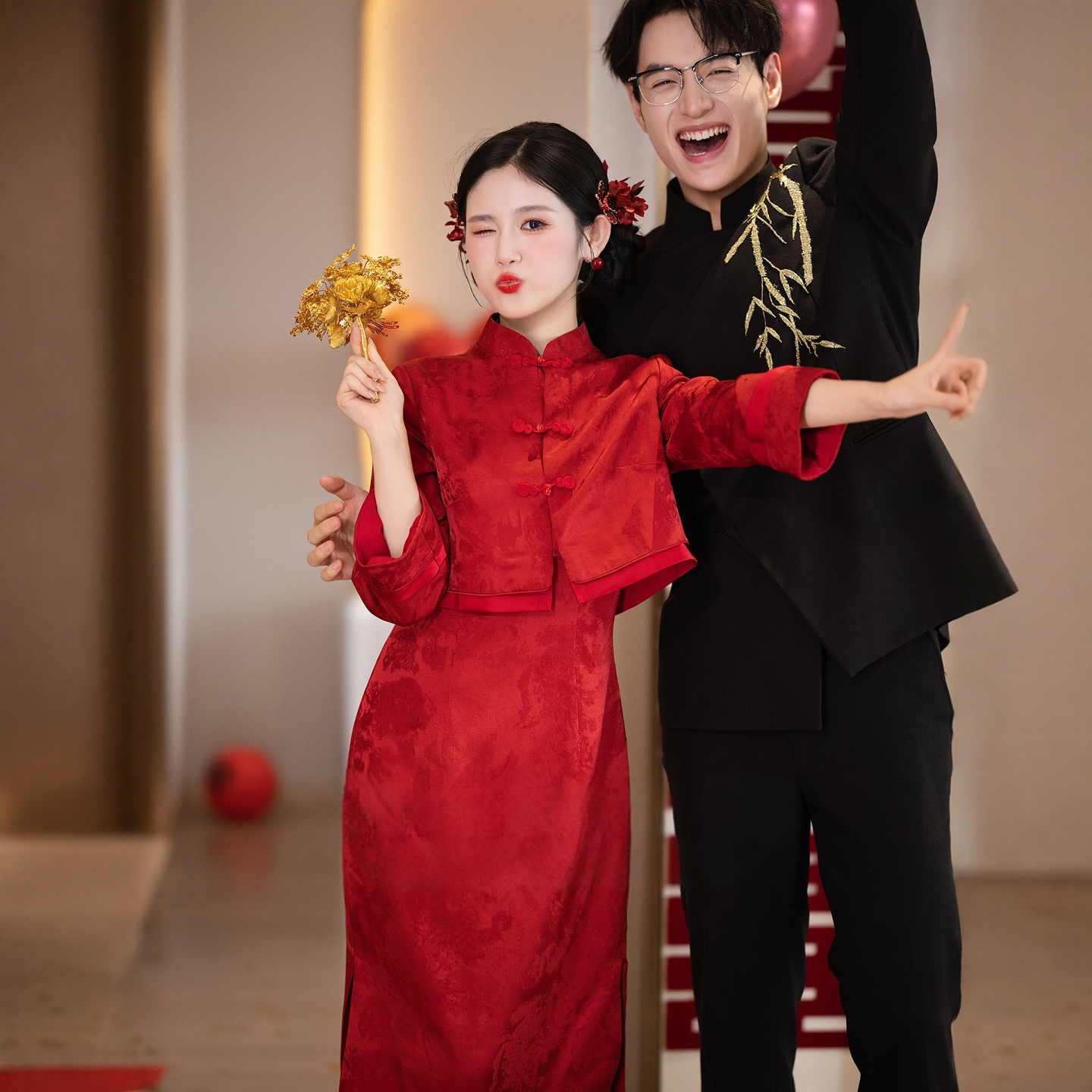 海棠记中式敬酒服新娘长袖订婚