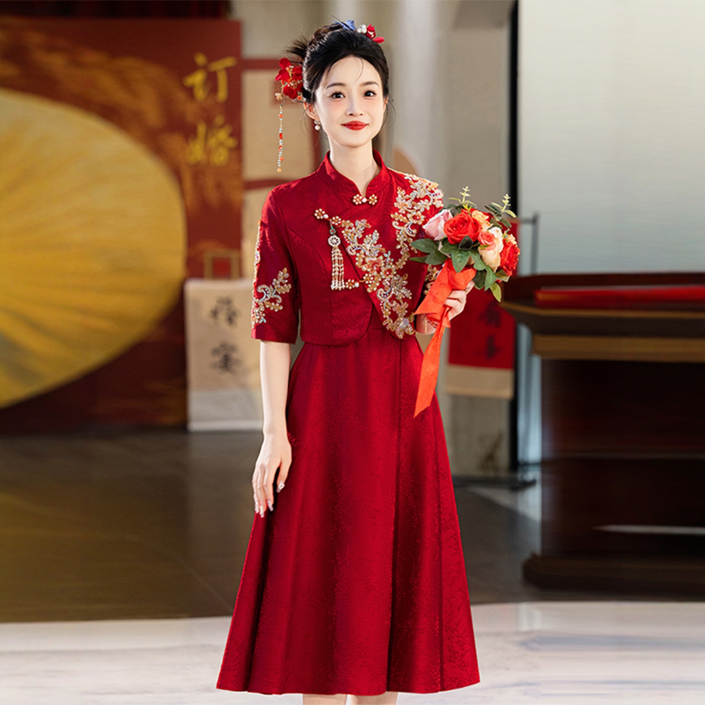 海棠记新中式敬酒服大码胖mm结婚